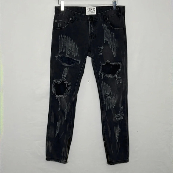 One Teaspoon Trashed Free Birds in Vintage Black with Ankle Zips - Size 2 (US) - Picture 3 of 11